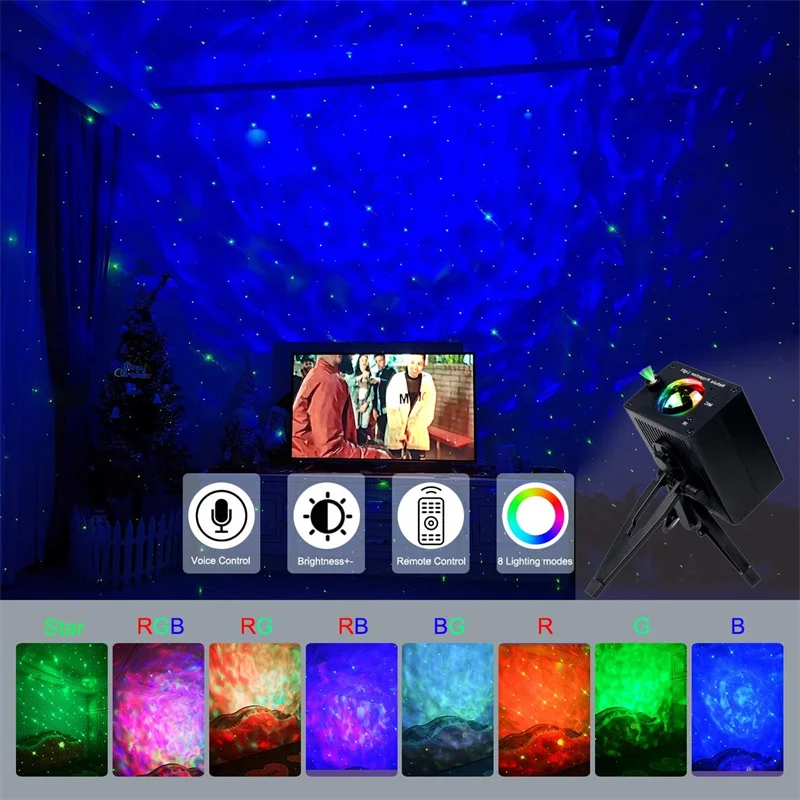 Star Projector Lights Night Light LED Ocean Wave RGB 8 Lighting Modes Lamp with Remote and Music Voice Control For Party Bedroom