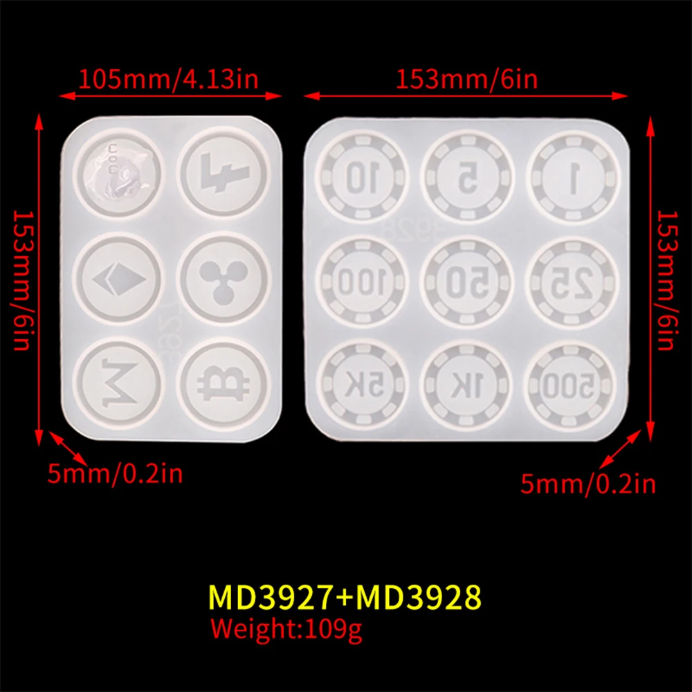 DM134 2 Pcs Game Chips Bitcoin Shape Resin Mold Epoxy Mal Moule Pour Resine Resina Epoxi Moldes For Accessories Tool