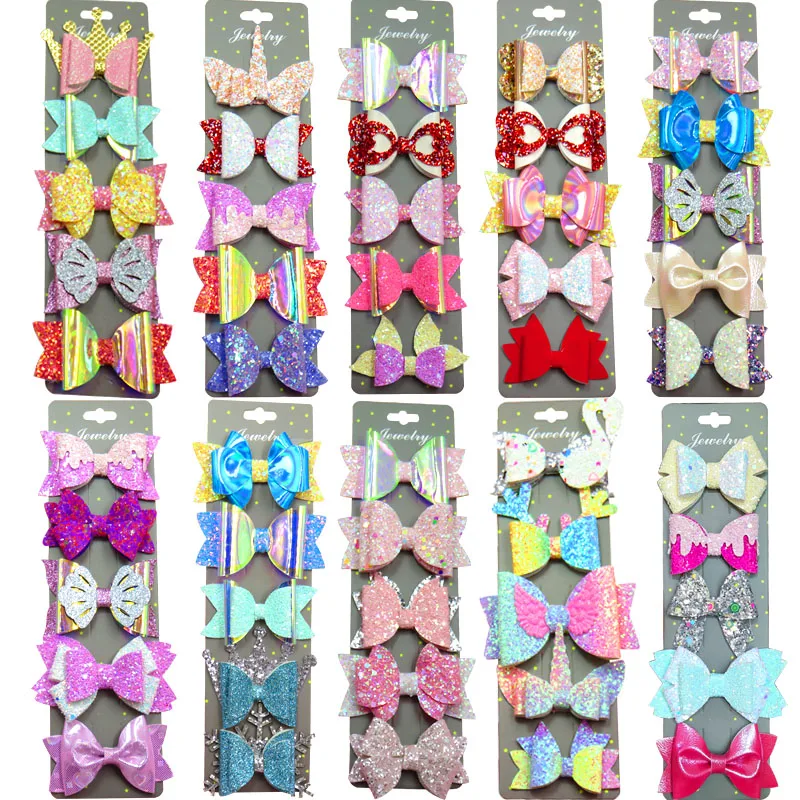 10PCS/Lot Cute MIX Styles Sequin Bow Crab Hair Clips Bezel Candy Hairpins 2022 Scrunchie Korean Hair Accessories For Baby Girl