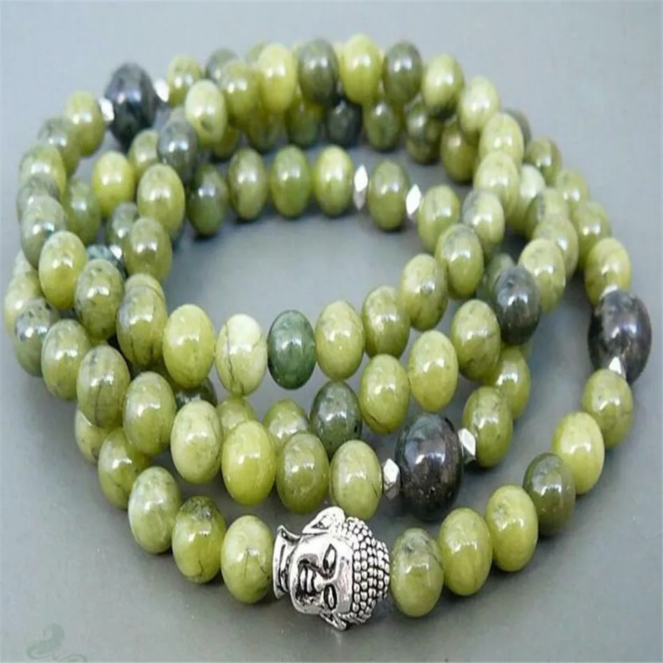 

6MM Green Jade Bracelet 108 Beads Buddha Head Unisex Buddhism Mala Handmade Meditation Reiki Spirituality Lucky Bless Energy