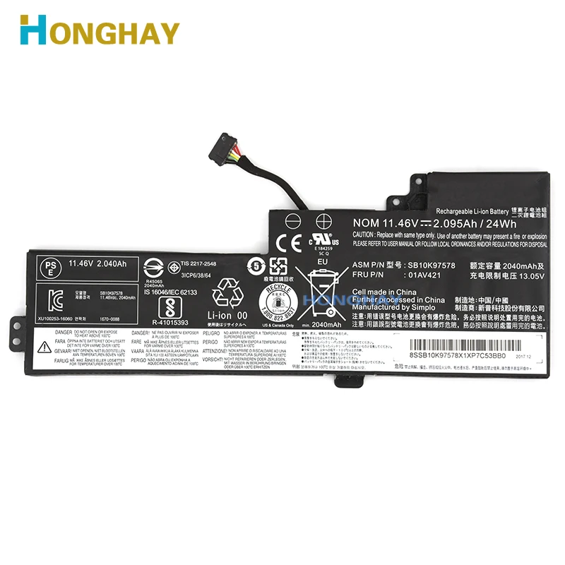 HONGHAY  Laptop Battery For Lenovo ThinkPad T470 T480 A475 A285 Series 01AV419 01AV420 01AV421 01AV489 SB10K97576 SB10K97578