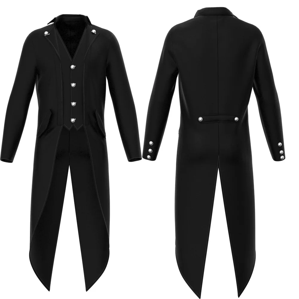 Men\'s Retro Tailcoat Suit Jacket Gothic Steampunk Long Jacket Victorian Frock Coat Cosplay Male Single Breasted Swallow Uniform