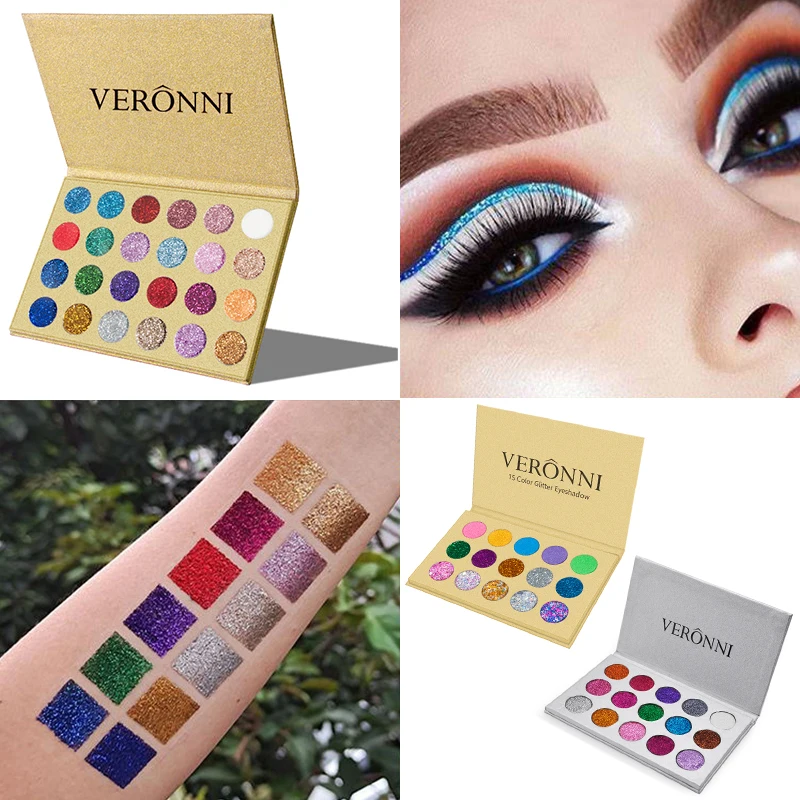 VERONNI Glitter Eyeshadow Palette Pigment Shine Sequins Eye Shadow Highlighter Shimmer Colorful Make Up Pallete