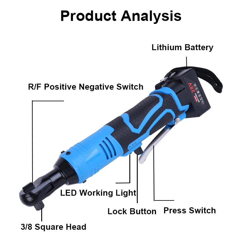 Llave eléctrica inalámbrica de 12/18/28V, herramienta de reparación de automóviles, extracción de tuerca de tornillo, llave de carraca recargable de ángulo recto de 90 °