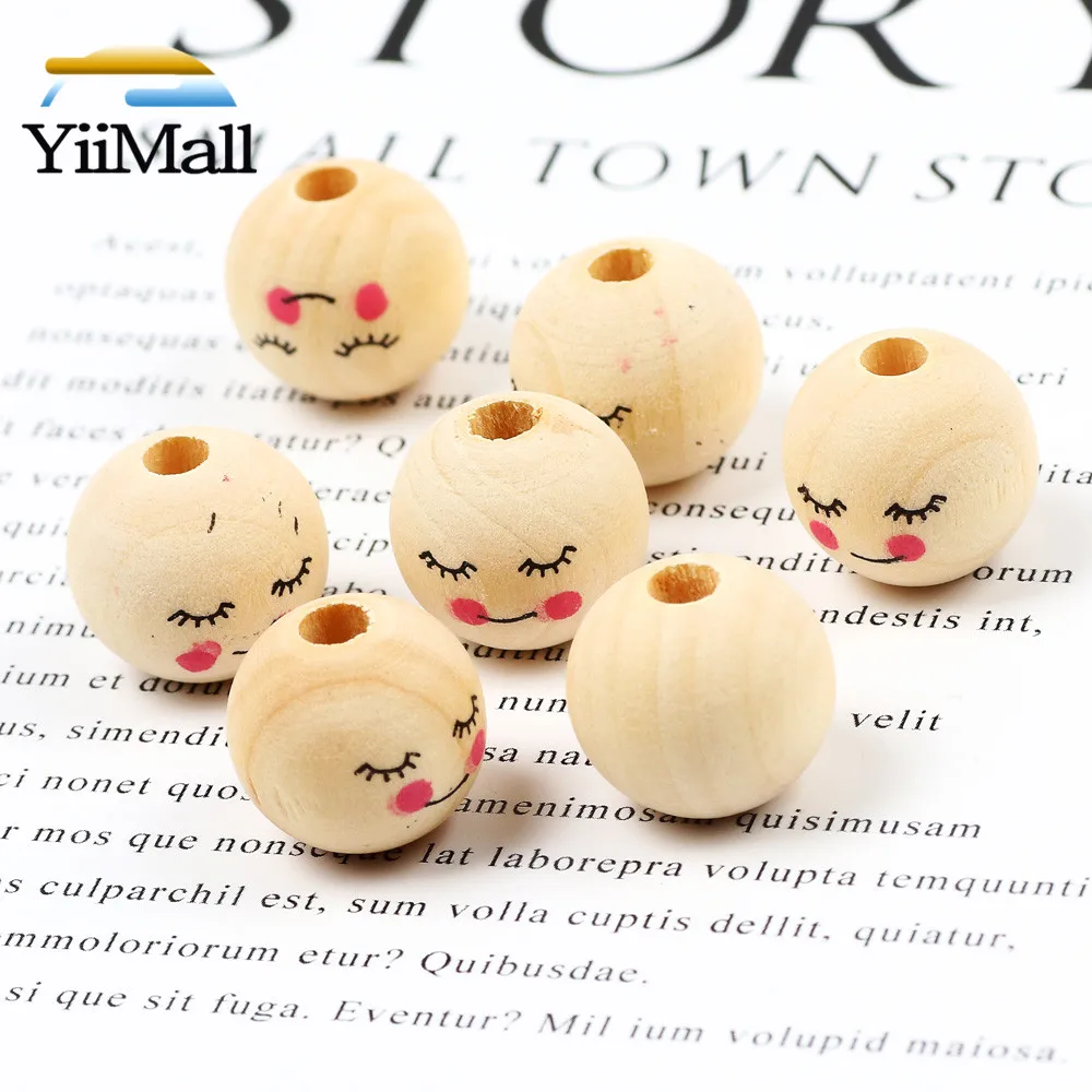 10-20Pcs 16/18mm Cute Girl Natural Wooden Beads Round Spacer Loose Beads For Jewelry Making Handmade Diy Necklace Bracelet