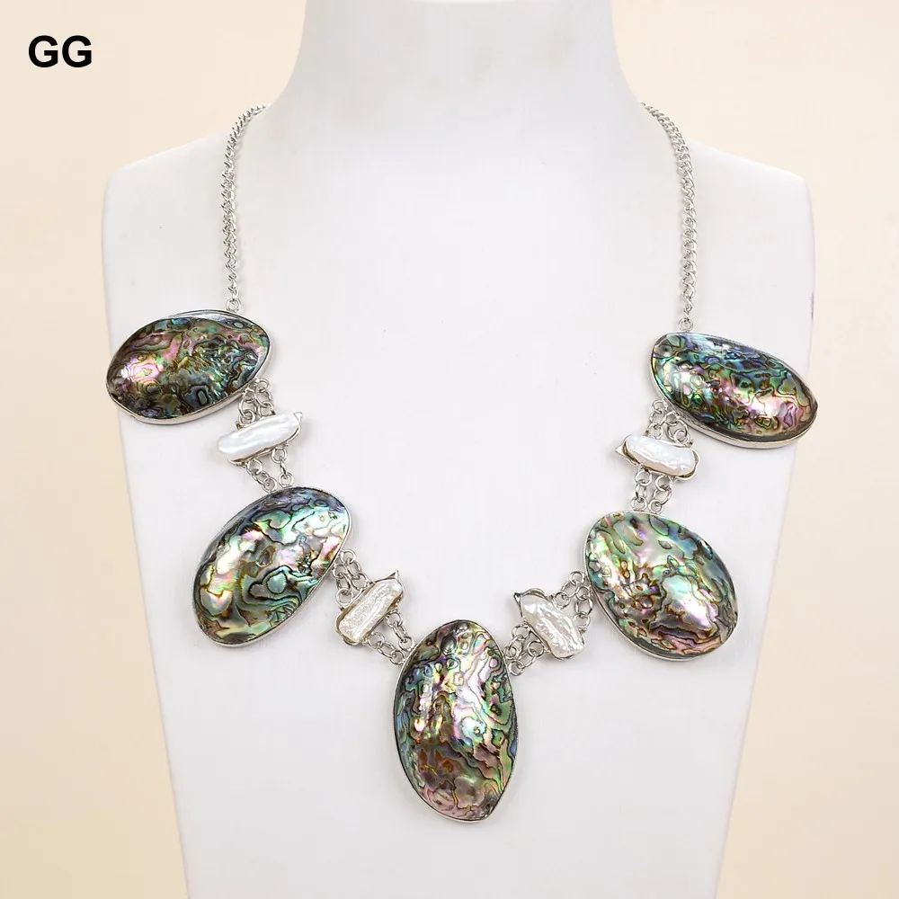 

GuaiGuai Jewelry 20mm Biwa Pearl Paua Abalone Shell Necklace