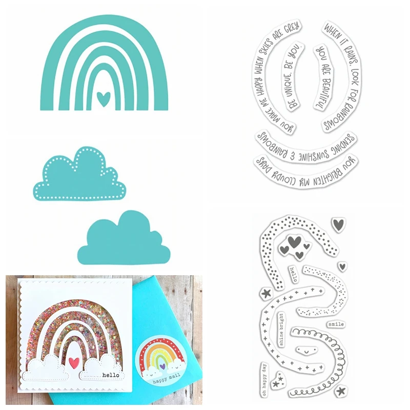 

4Pcs/Set Creative Cloud Arched Rainbow Phrase Stamps And Dies For DIY Scrapbooking Paper Cards Making Crafts Templates New Die