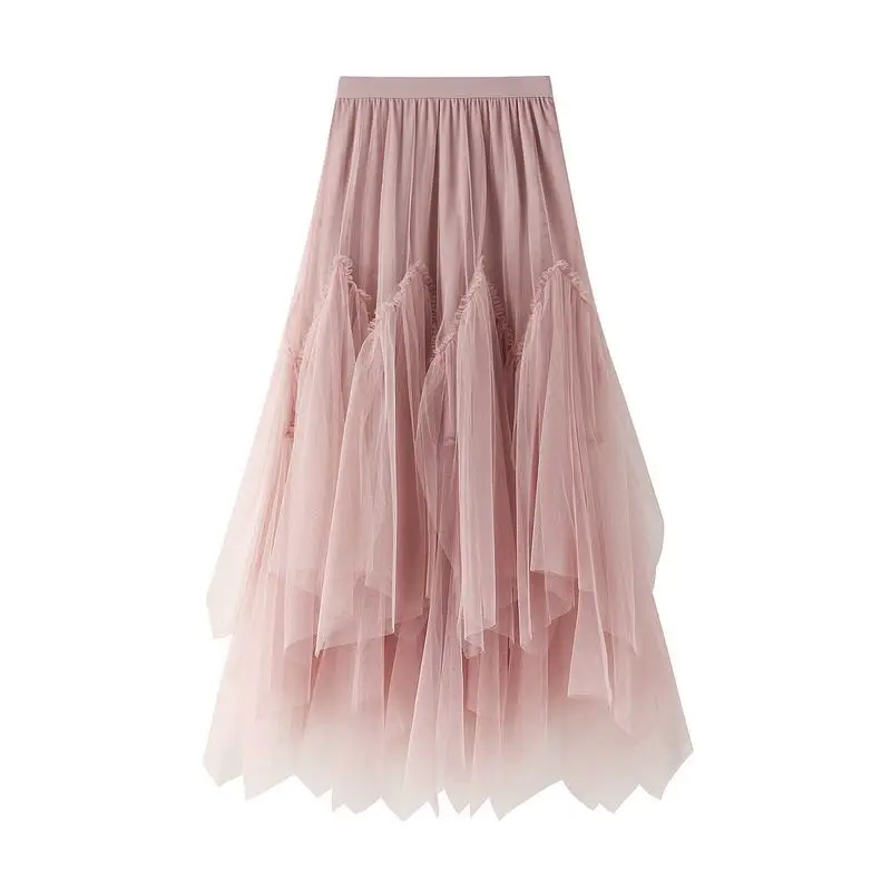 2021 Fashion Women Spring Summer Sweet Tutu Skirts Elastic High Waist Pleated Princess Ball Gown Skirt Girl Student Tulle Skirts