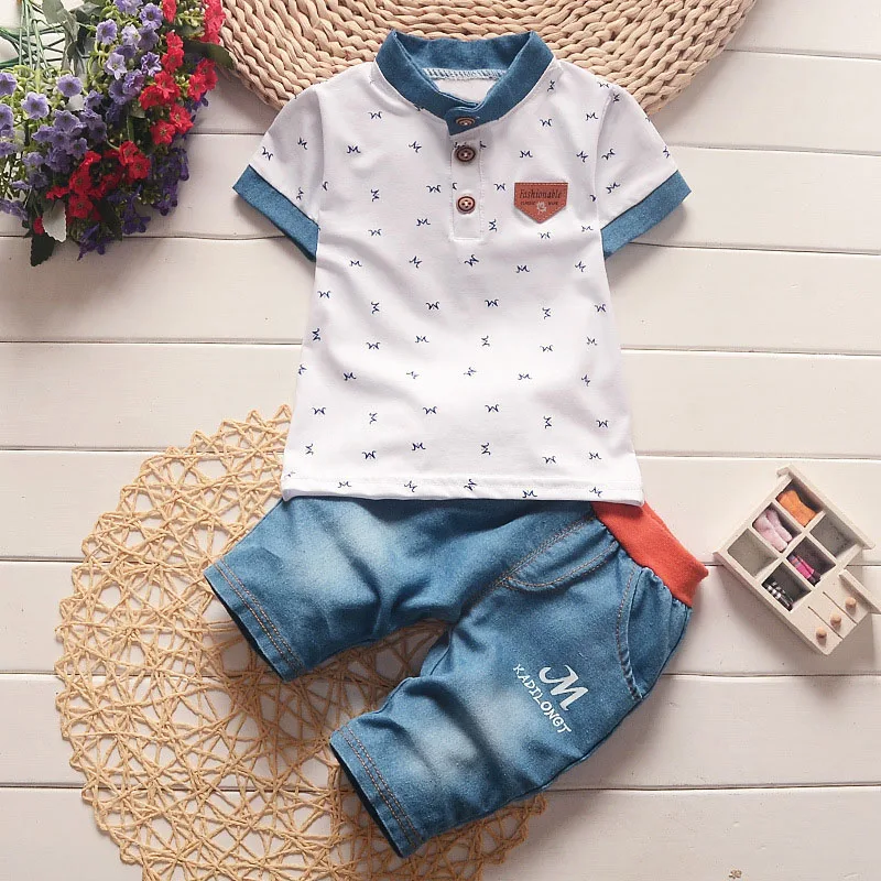 Kleding Set Jongens Zomer Korte Mouwen Patchwork Print Casual Sportkleding Top Capris 0-4 Jaar Oude Modieuze Kinderkleding