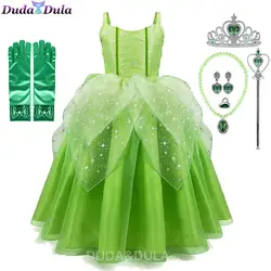 Girls Princess Tiana Dress up Costume Kids Cosplay Princess and The Frog Clothing Child Birthday Party Halloween Fancy Ball Gown