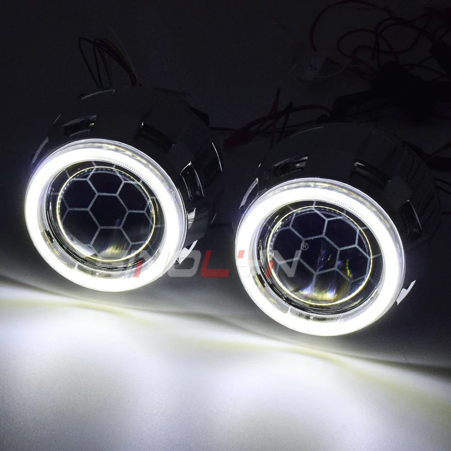 Sinolyn Bi Xenon Headlight Lenses 2.5 Angel Eyes Honeycomb For H4/H7 Car Headlight With LED Devil Eyes DRL Tuning H1 WST Lens