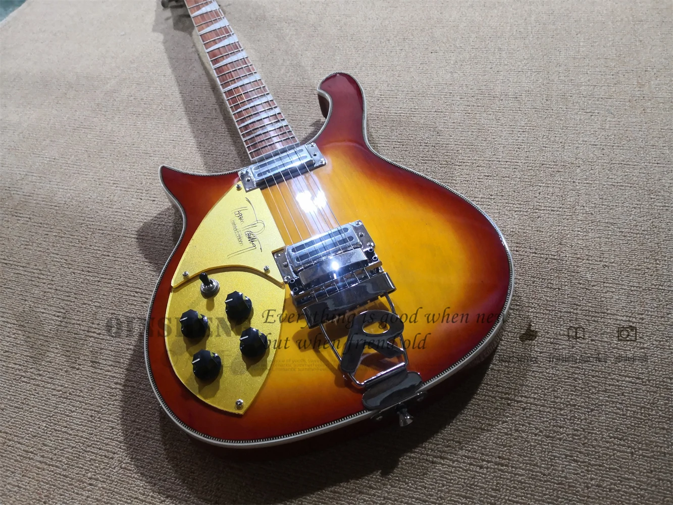 Custom 6 string electric guitar,left hand 360 350 guitar cherry sunburst body gold pickguard white fishbone binding