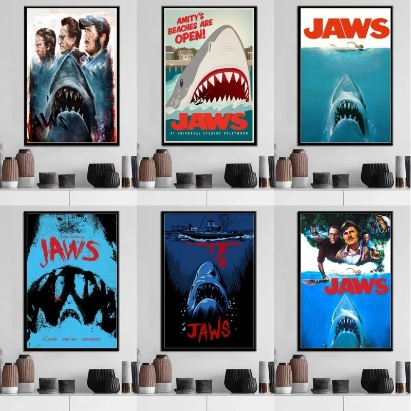 Classic Hitchcock Style American Thriller Movies Jaws Canvas Painting Posters and Print Wall Art Pictures for Bedroom Home Decor