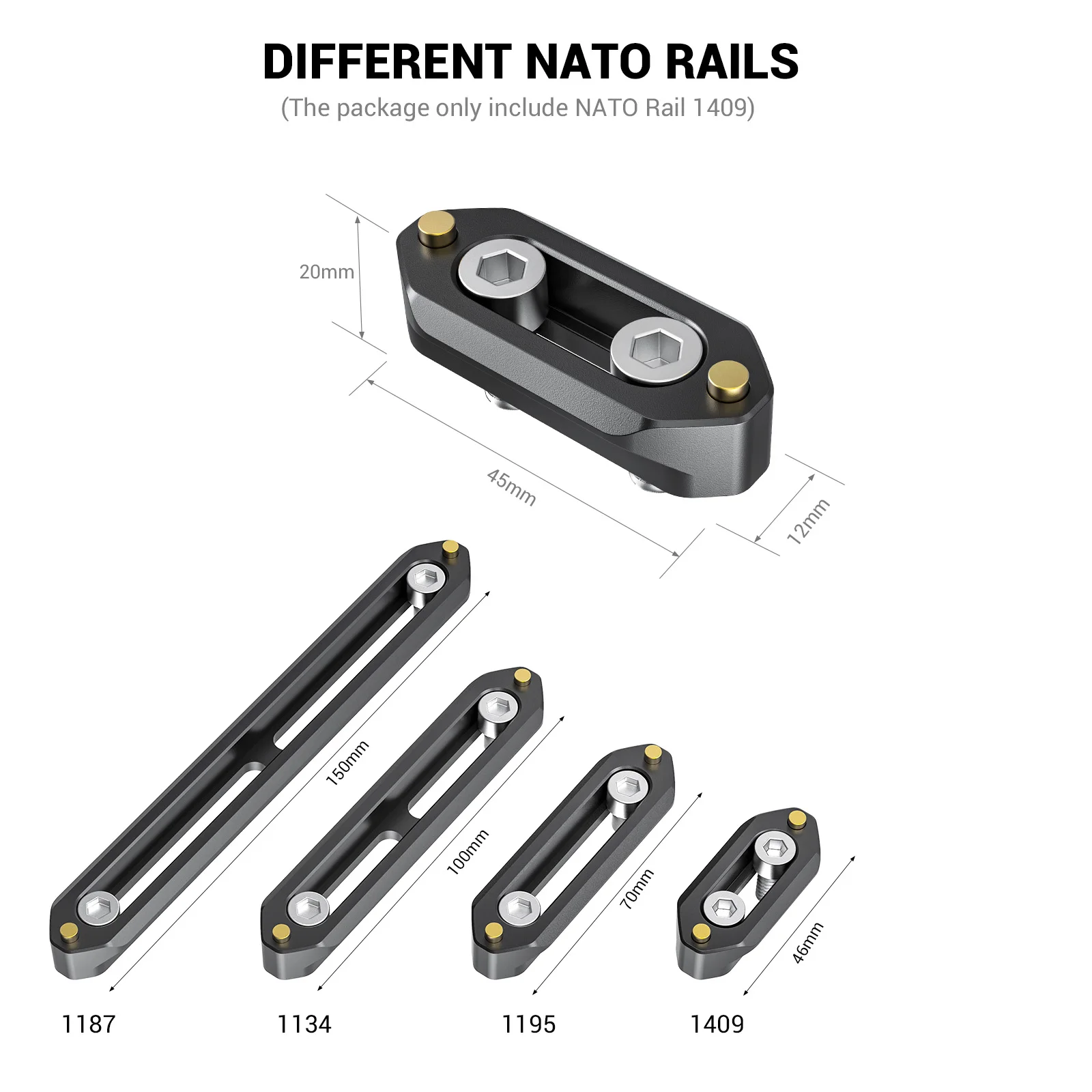 SmallRig Camera Quick Release Safety Rail 4cm 1.57 Inches Long with 1/4\'\' Screws For Nato Handle EVF Attach  - 1409