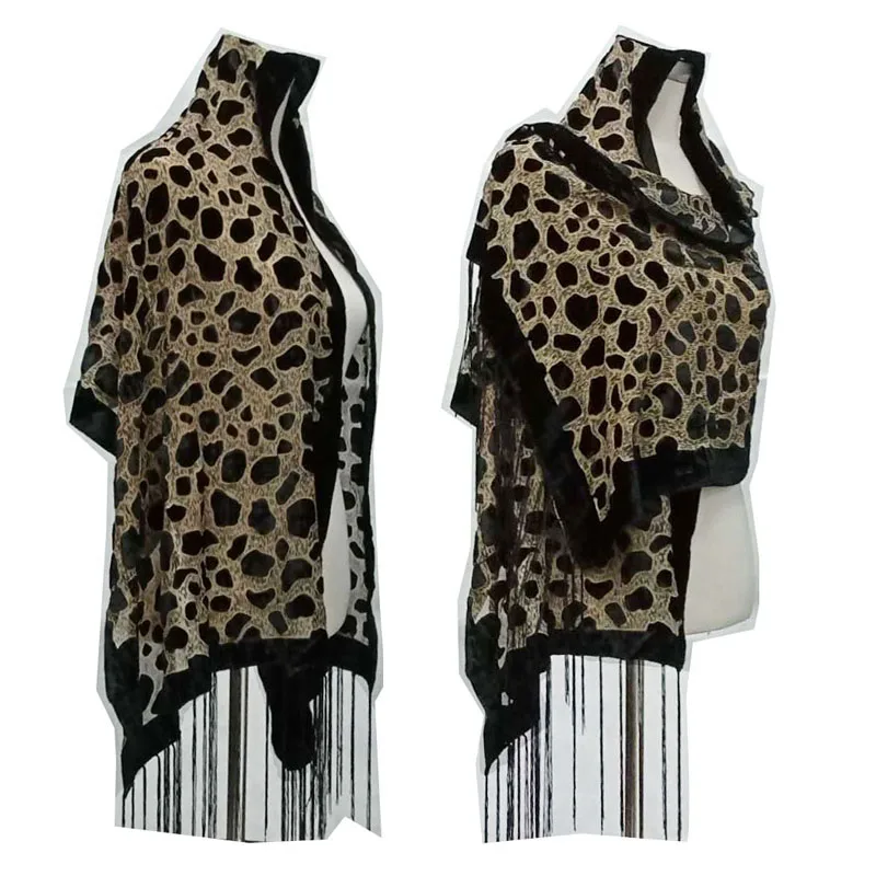 Sexy Velvet Silk Scarf Women Soft Leopard Grain Shawl for Ladys Wedding Evening Scarf Winter