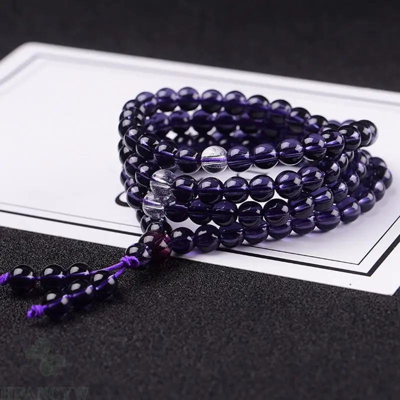 

6mm Amethyst Gemstone 108 Bead Mala Bracelet Healing Cuff Hot Spirituality Chakas Yoga Energy Buddhism Fancy Bless Monk