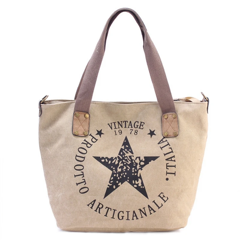 

Large Casual Canvas Women Shoulder Bag Fashion Tote Pentagram Printing Handbag Ladies Vintage Style Female Shopping Bags Mochila