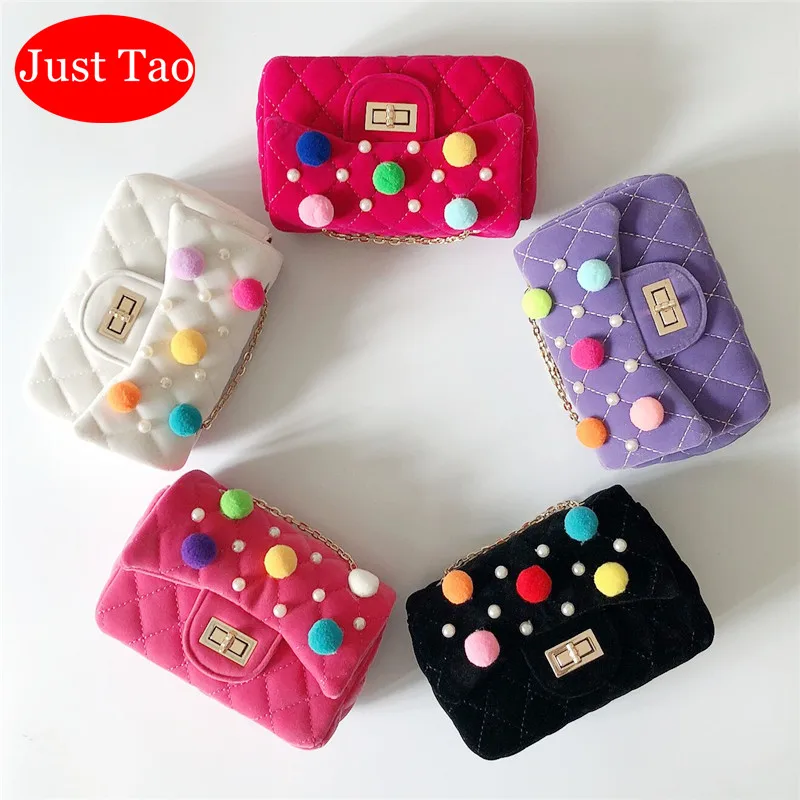 

Just Tao! Kids fashion diy shoulder bags girls mini cotton messenger bag Baby's Small purse for party Kid brand bead Bag JT044