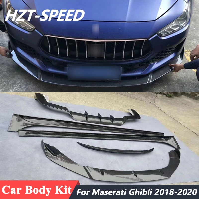 Whole Set Carbon Fiber Front Bumper Lip Rear Diffuser Rear Spoiler Side Skirts Extensions For Maserati Ghibli 2018-2020