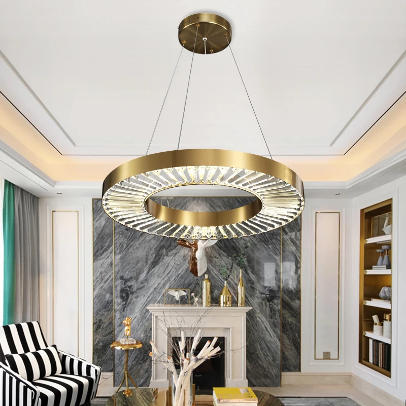 

Manggic Round Modern Crystal Chandelier Lighting Bedroom Ring Chandelier Crystal For Living Room Gold Crystal Lamp Home Lighting