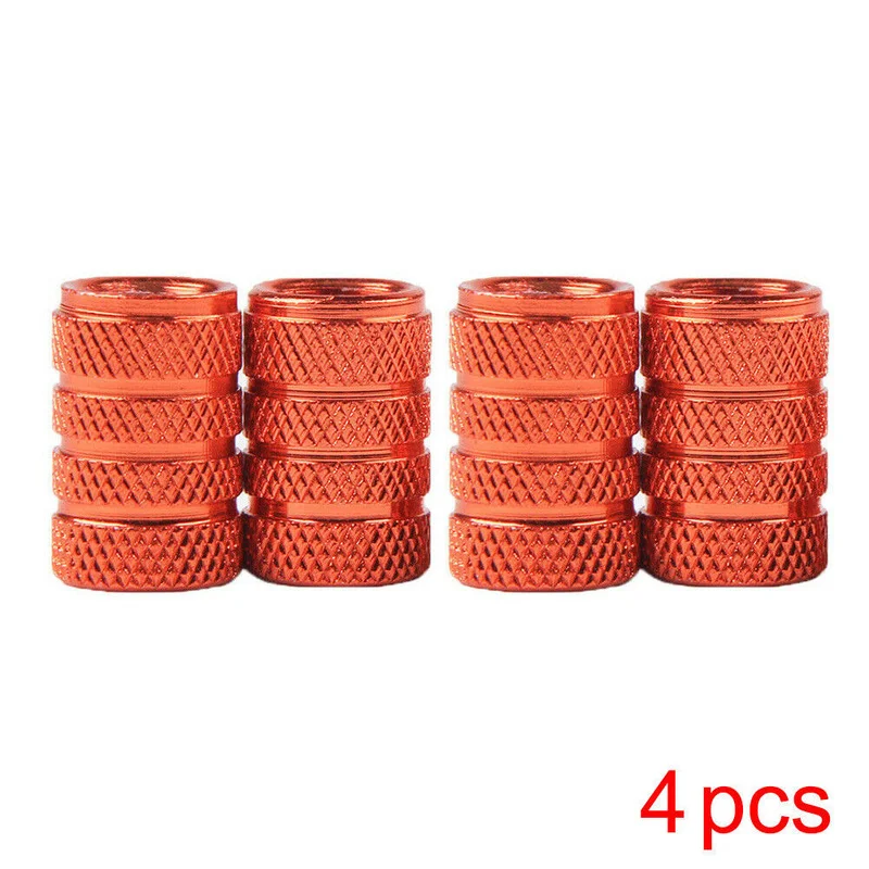 4Pcs Aluminum Piston Tire Rim Valve Stem Thread Caps Wheel Tyre Air Port Decor Dust Covers Orange Exterior Parts Car Accessories