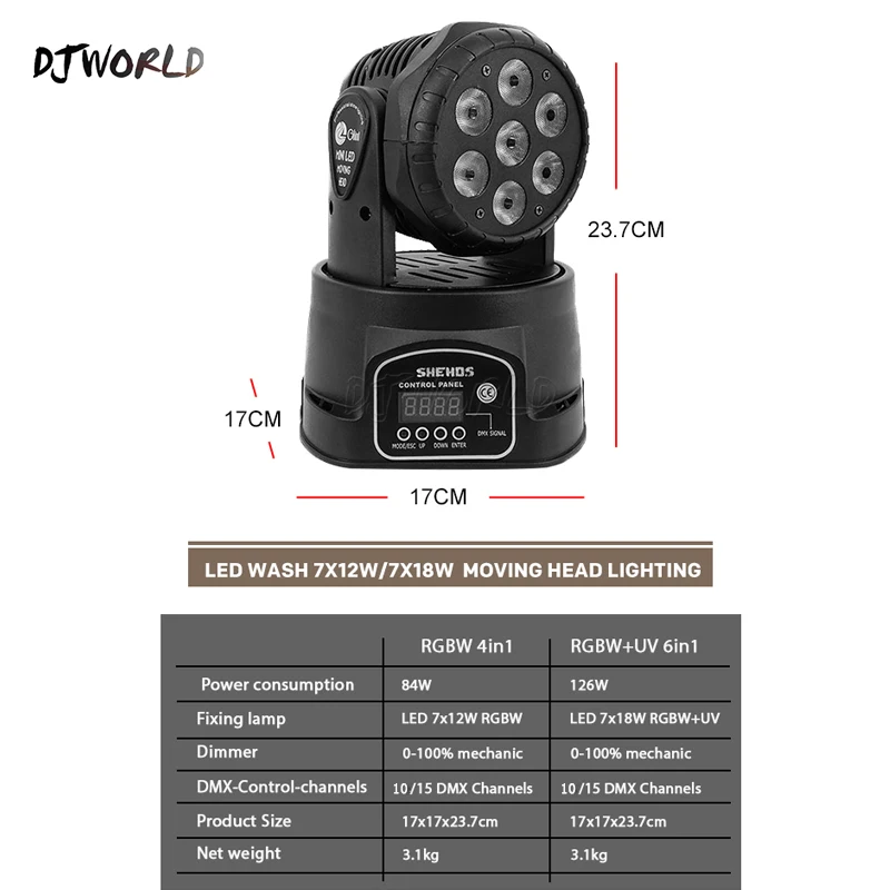 Imagem -04 - Led Moving Head Light Rgbwa e uv Dmx Stage Light dj Nightclub Party Concert Stage 7x18w Pcs Profissional