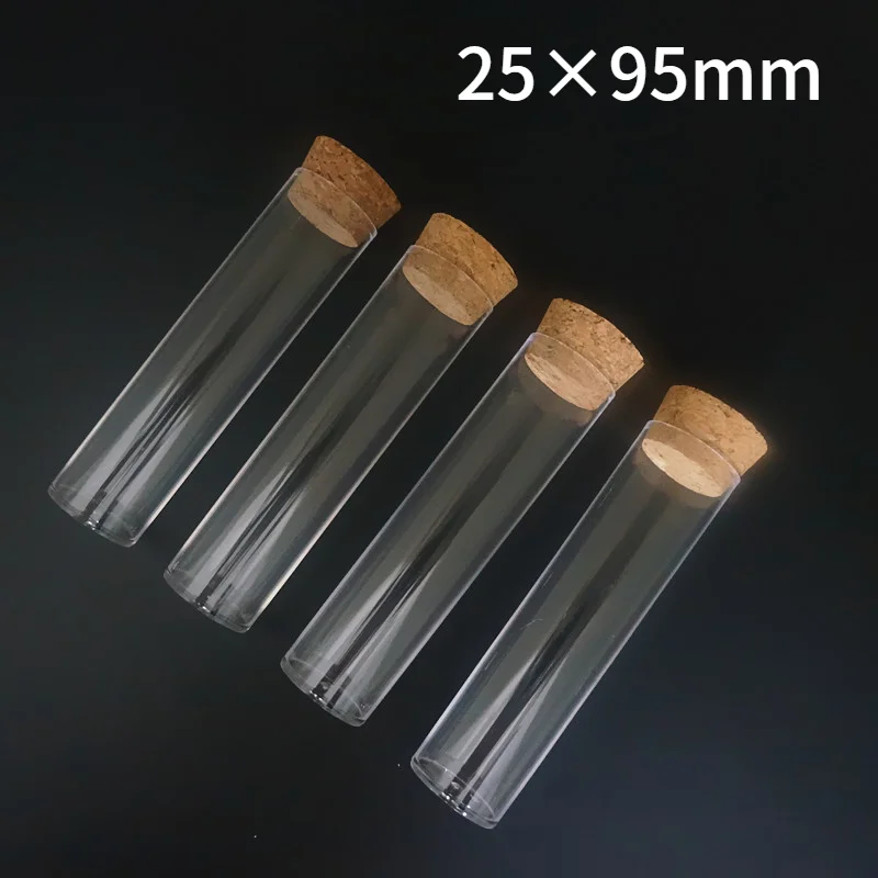 50pcs/Pack 25x95mm Flat Bottom Tea Plastic Test Tube Drosophila Vials Culture Tube With Cork Stoppers