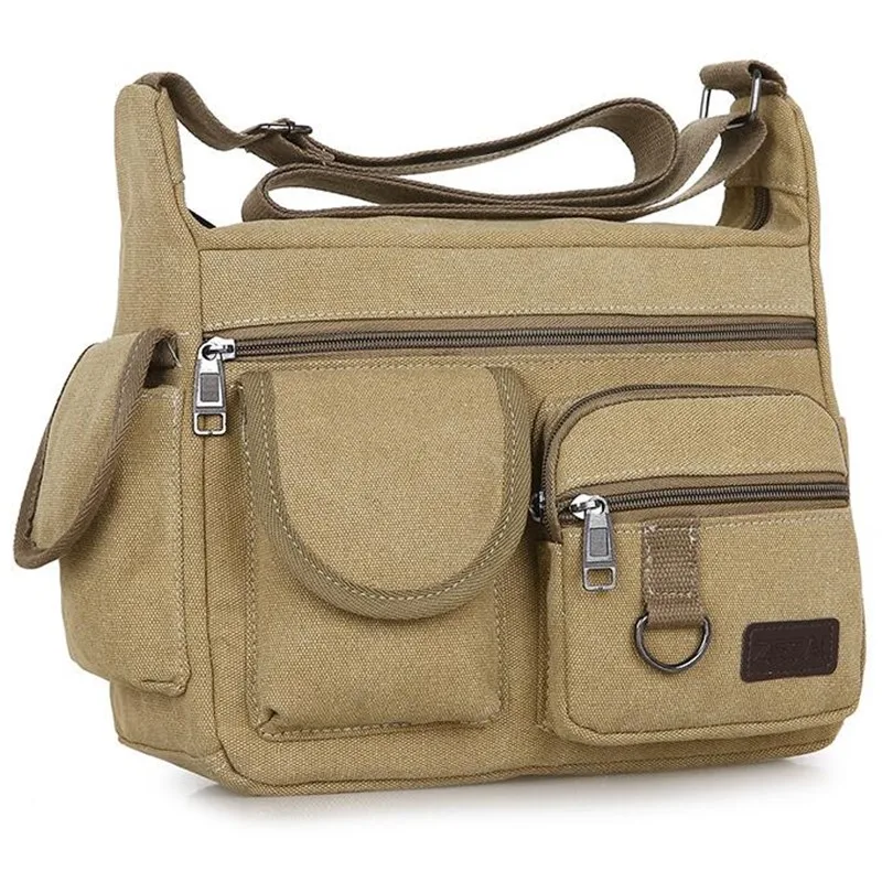 

Men Canvas Shoulder Bag Travel Handbags Multifunction Messenger Bags Solid Zipper Top-handle Pack Casual Crossbody Bags