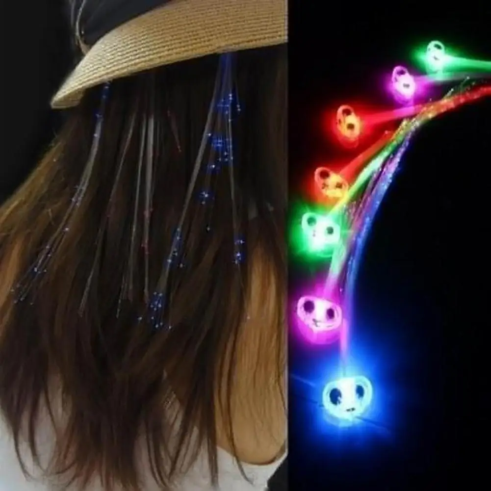 Headwear Women Hair Ribbon LED Light Up Braid Luminous Fiber Optic Hairpin Decor for Halloween Party Bar