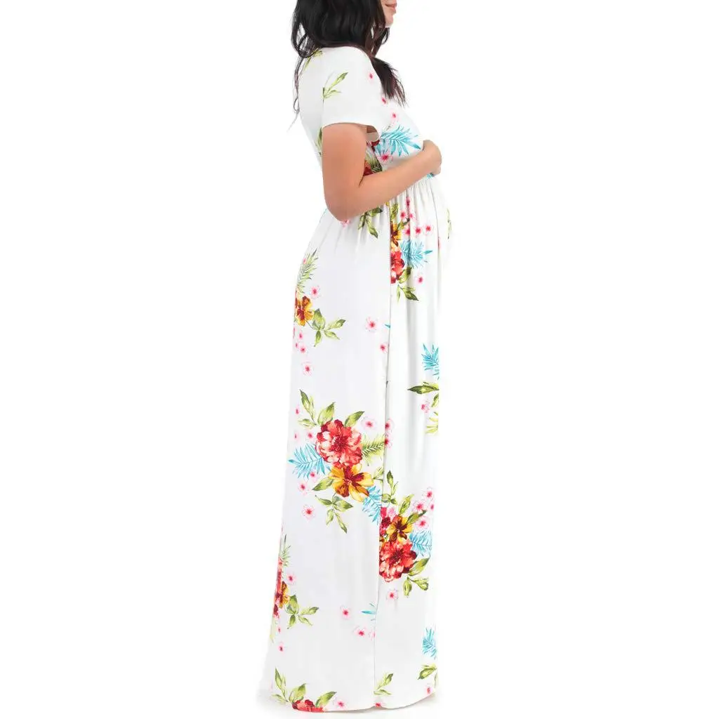 Women\'s Maternity Dresses Short Sleeve Leaf Print Dress Pregnancy Sundress Women Pregnants Fashion Soft Polyester Dresses S-XL
