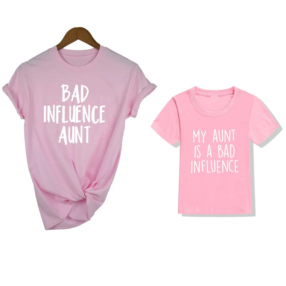1pc My Aunt Is A Bad Influence and The Bad Influence Aunt  Family Look Black Summer Short Sleeve Matching Clothes Cool Style