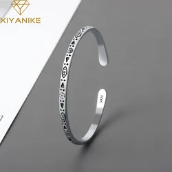 XIYANIKE Silver Color  Fashion Vintage Pattern Bracelet & Bangle Open Handmade Distressed Jewelry On Hand Gift For Women