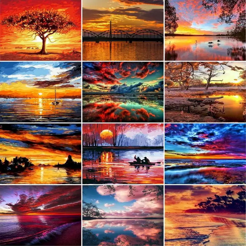 

RUOPOTY Oil Painting By Numbers Landscape Handpainted Home Decoration Picture Digital Painting Canvas