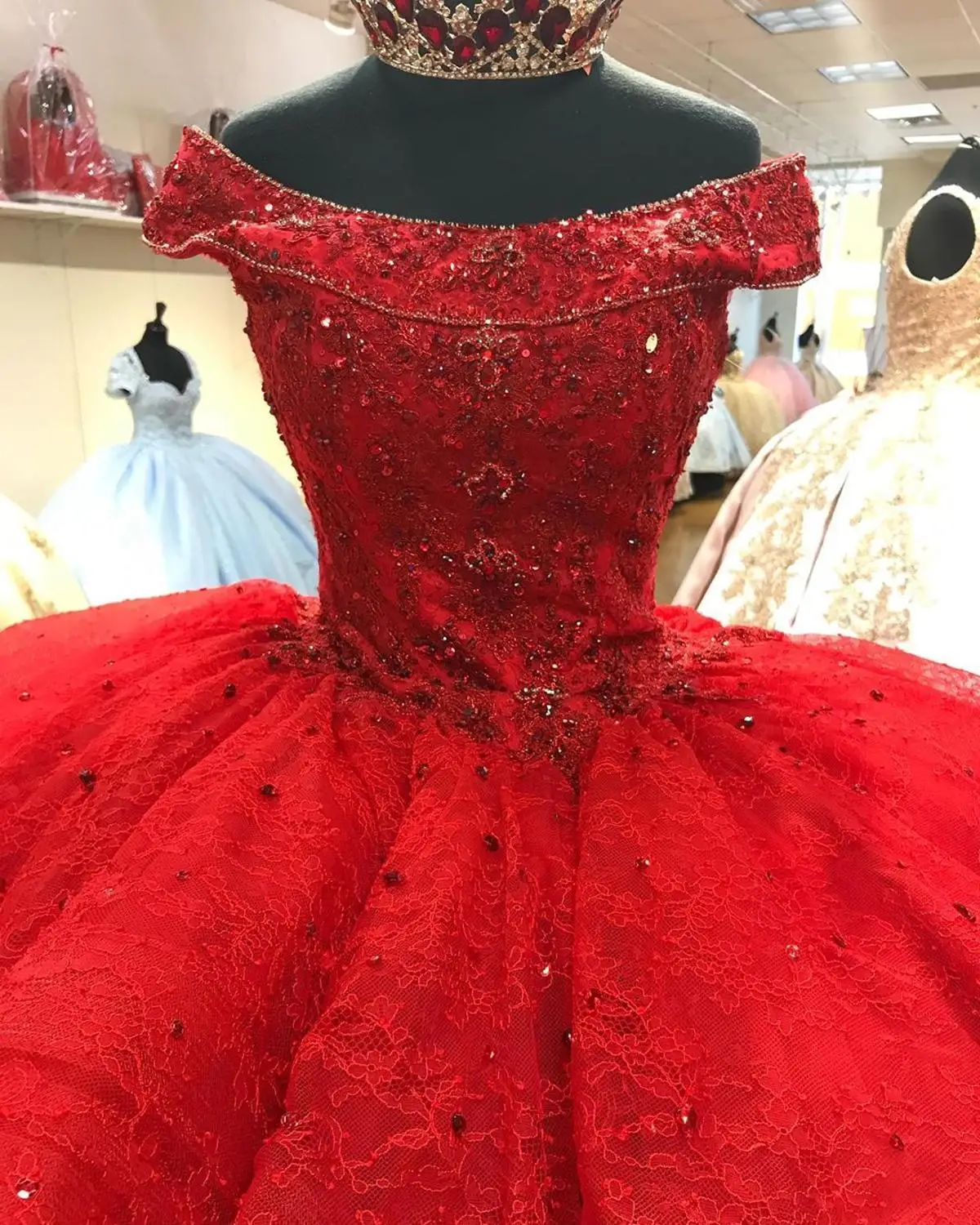 Vestido largo de encaje con volantes para mujer, traje de quinceañera con volantes, hombros descubiertos, 15 años, 2020