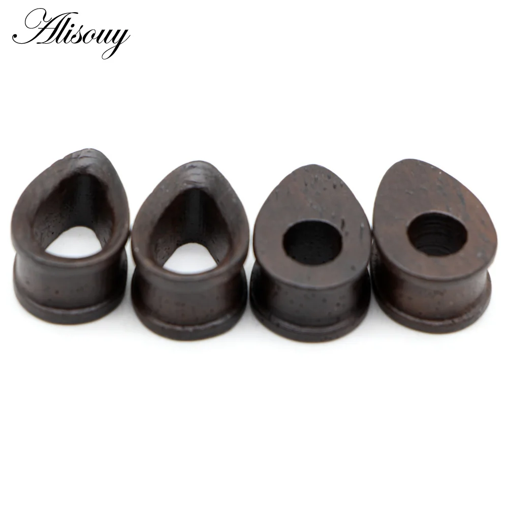 Alisouy 2pcs Owl Ebony Hollow Wood Ear Plugs Tunnels Exapander Strechers Water Drop Oval Shape Earrings Piercing Body Jewelry