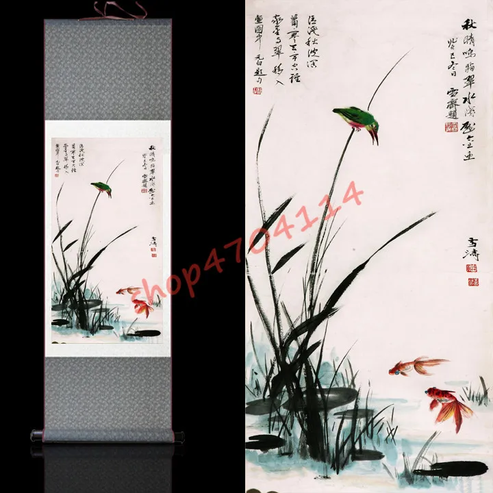 Double carp water charts0 silk scrolls hanging pictures, exquisite crafts, decorations, collections, gifts