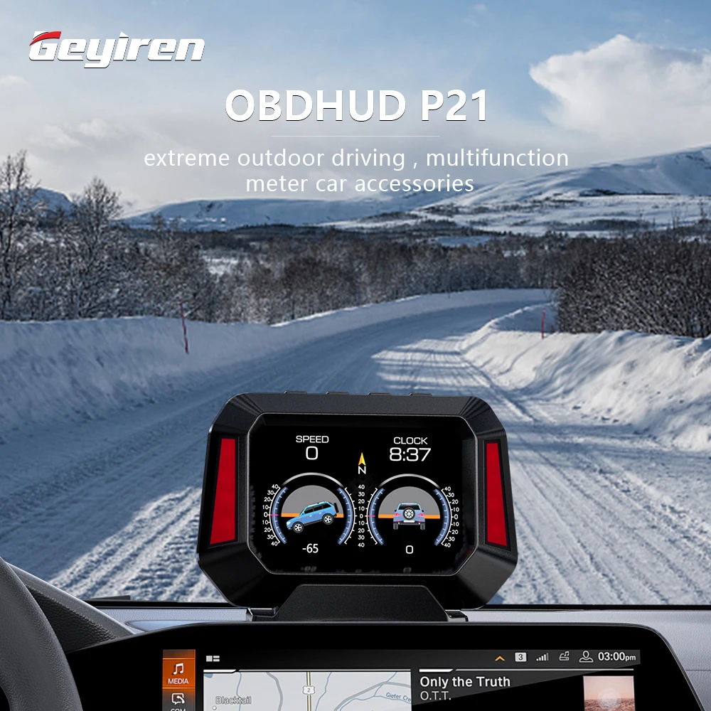 GEYIREN P21 4x4 Inclinometer Car Level Sensor HUD Gradient GPS Real-Time Off-road Vehicle System Speedometer Auto Accessories