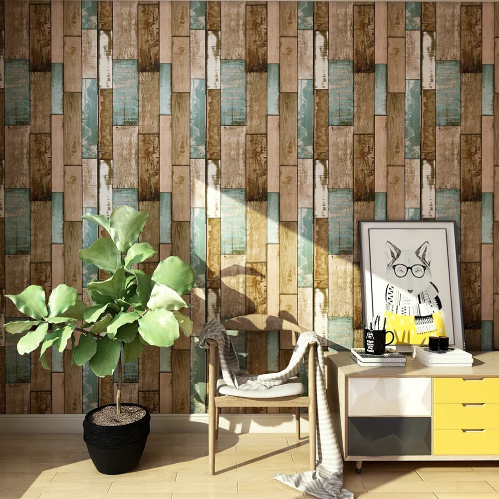 Peel And Stick Wallpaper Wood Wallpaper  Contact Paper Self-Adhesive Plank Vintage Wallpaper Desktop Cabinet Renovation Sticker