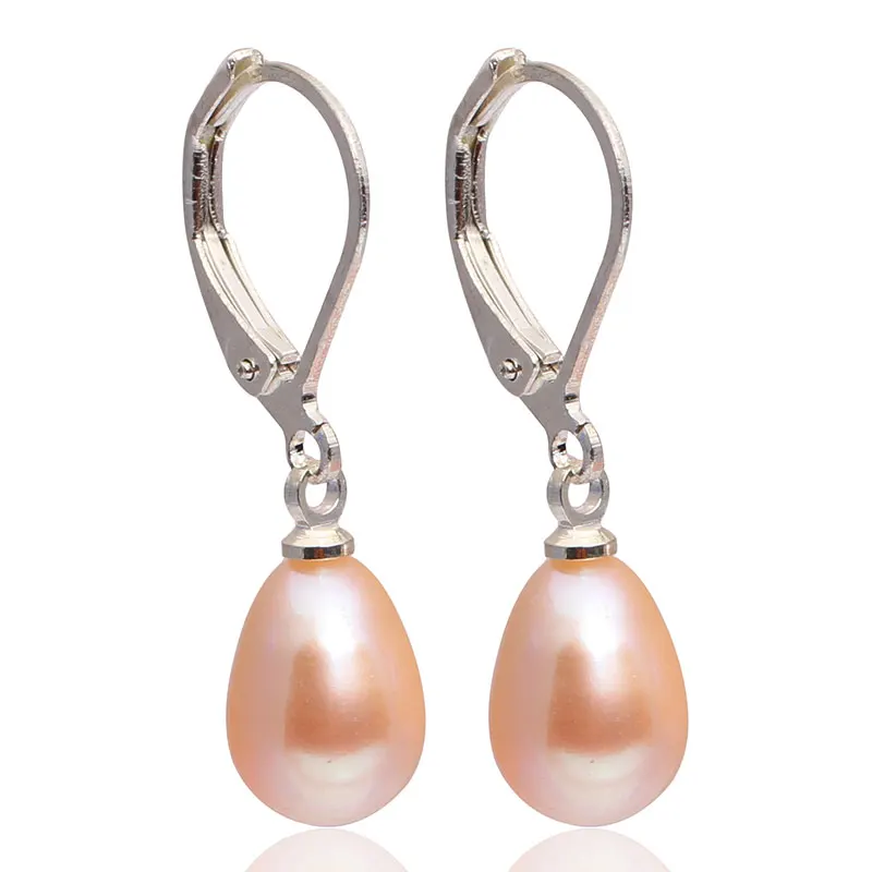 7-8mm Teardrop Freshwater Pearl Dangle Fashion  Jewelry Christmas Party Gifts Stud Earrings White Pink Purple Black