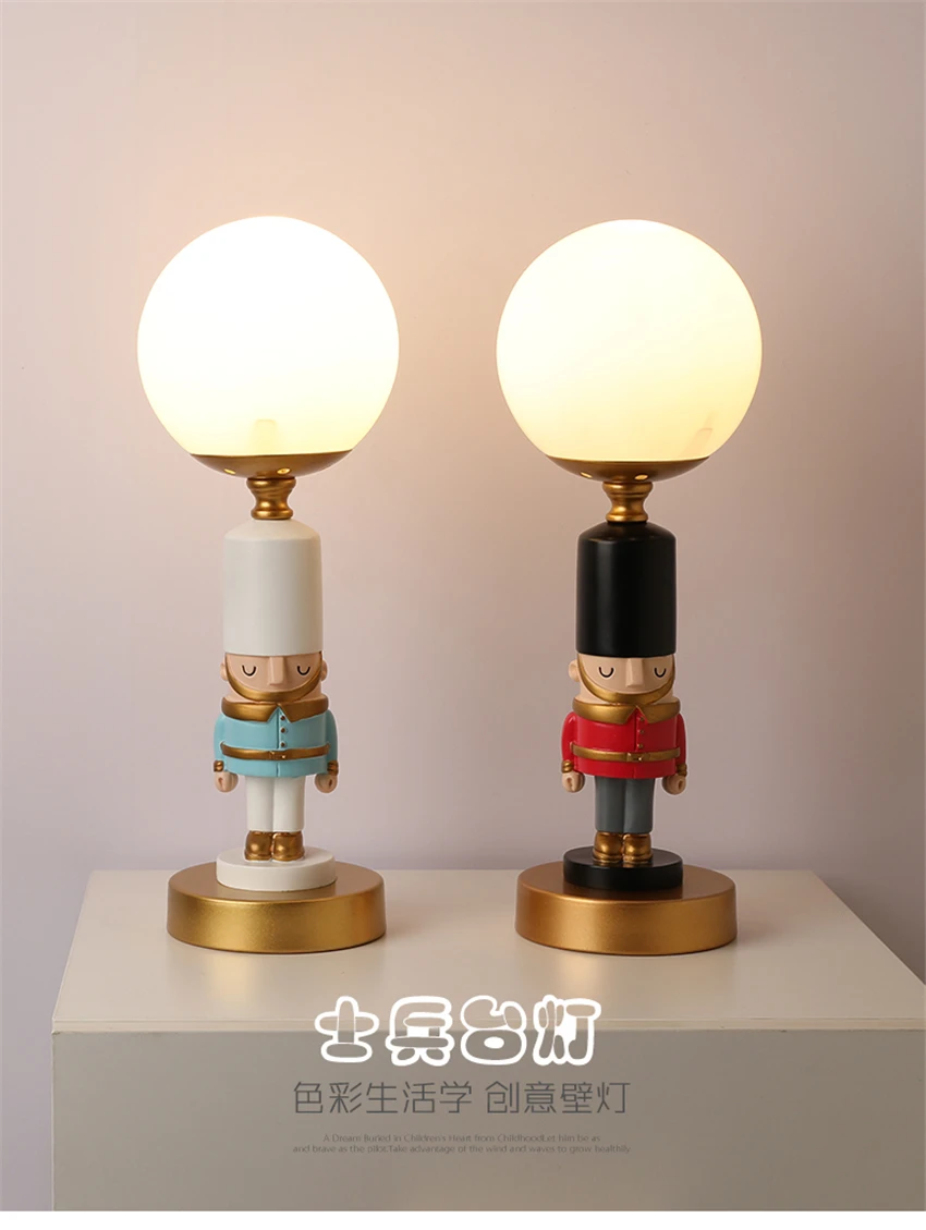 Cartoon Soldier Children's Room Table Lamps Bedroom Bedside Decoration Table Lights Study Room Dressing Table Kid Room Lamps E27