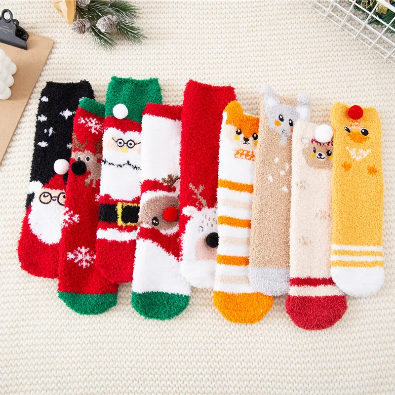 New Arrivals kawaii lovely Socks Women Sock Winter Warm Colorful Soft Cotton Cute Santa Claus Deer Socks For Girl Christmas Gift