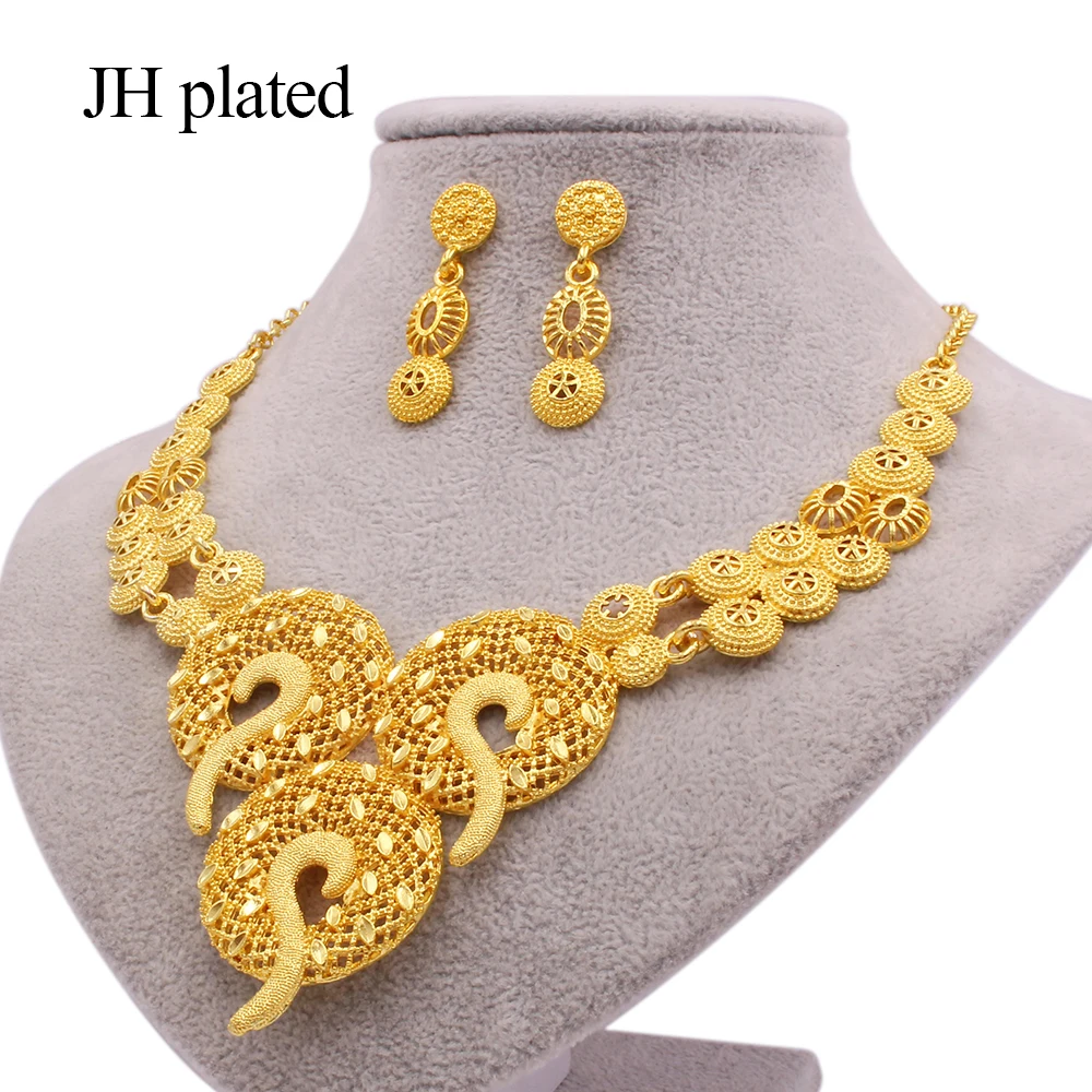 Jewellery set wife gifts dubai African bridal  Wedding Ornament jewelry sets for women gold  color necklace earrings set