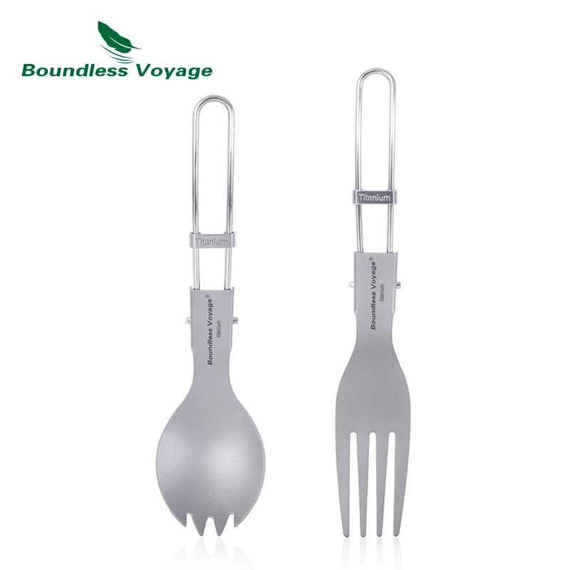 Boundless Voyage Titanium Folding Spoon Spork Fork Set Outdoor Camping Tableware Flatware Cutlery Set