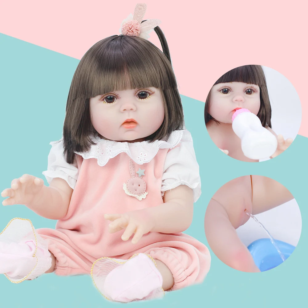 53cm Reborn Baby Toddler Doll Girl Pink Princess Soft Vinyl Body Drinking Water and Pee Function 3D Eyes Cute Doll Toy Gifts