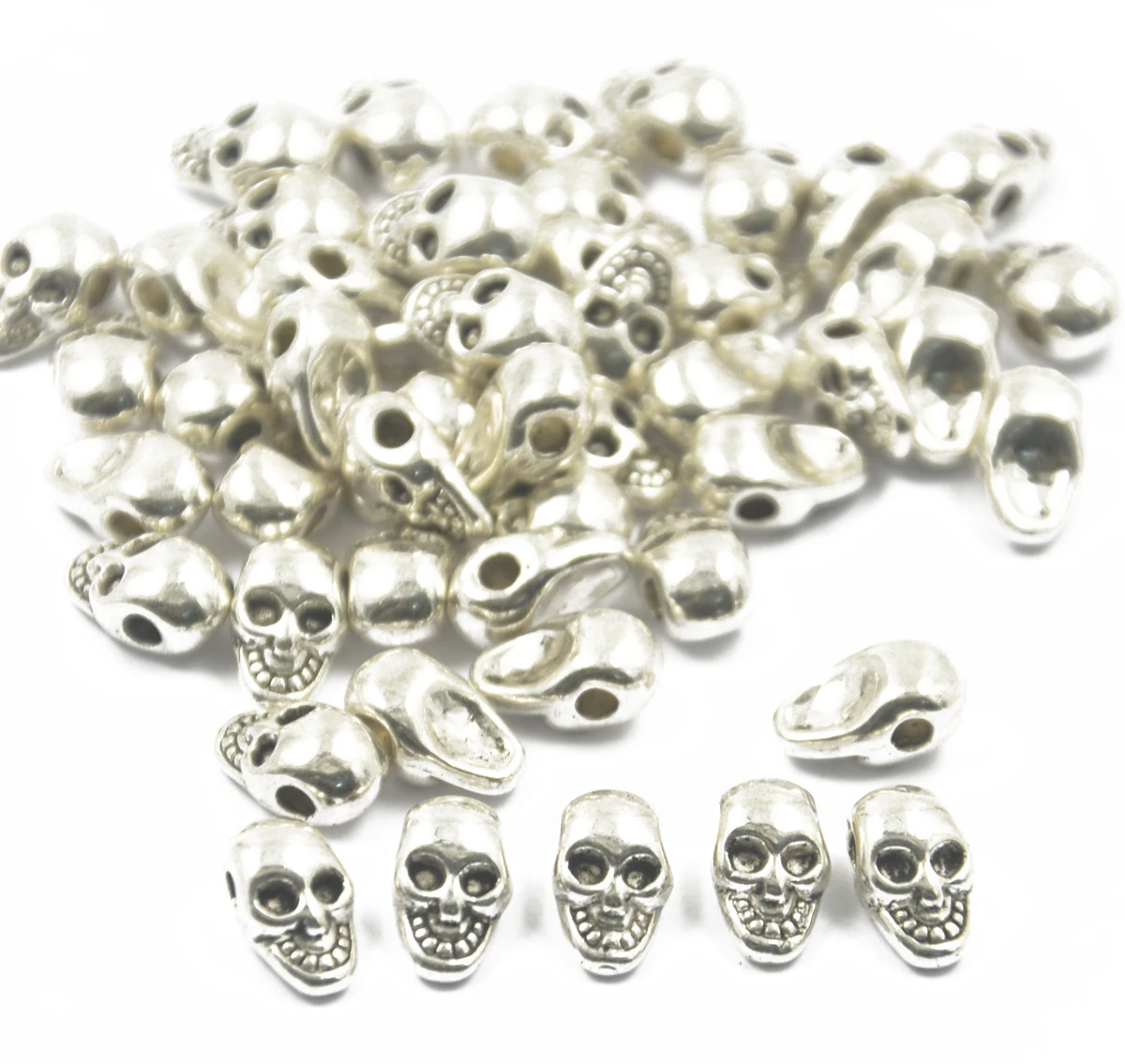 50pcs Antique Silver Color Tibet Alloy Skull Jewelry Making Spacer beads 11 x 6mm