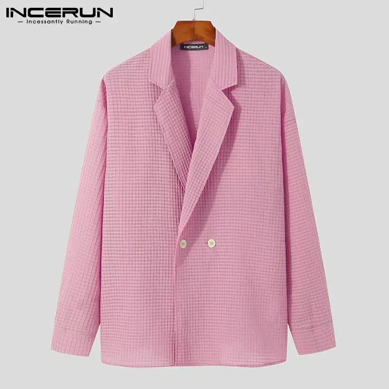 Men Casual Blazer Korean Style Solid Color 2023 Lapel Long Sleeve Button Suits Folds Streetwear Fashion Men Thin Jackets INCERUN