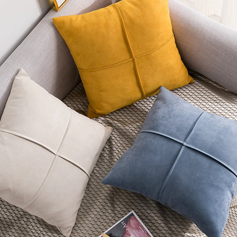 Inyahome Throw Cushion Cover Decorative Textured Cross Pleated Pattern Square Accent Pillowcase for Sofa Couch Bedroom Yellow