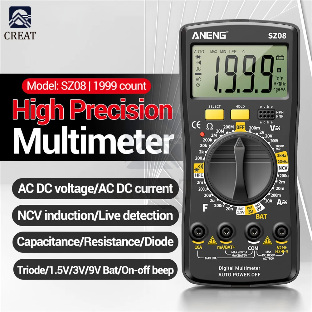 ANENG SZ08 Digital Multimeter High-precision Multi-function Fully Automatic Portable Digital Display Universal Meter Ultra-thin