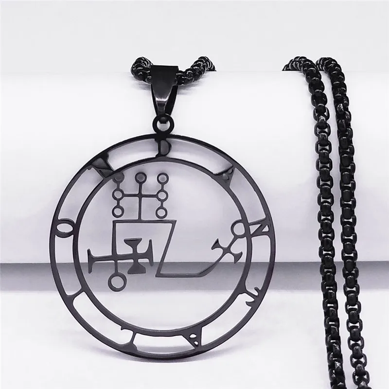 Sigil Stainless Steel Necklace Black Color Goetia Seal of Solomon Demon Satan Sigil Satan Necklaces Pendants Jewelry N714903