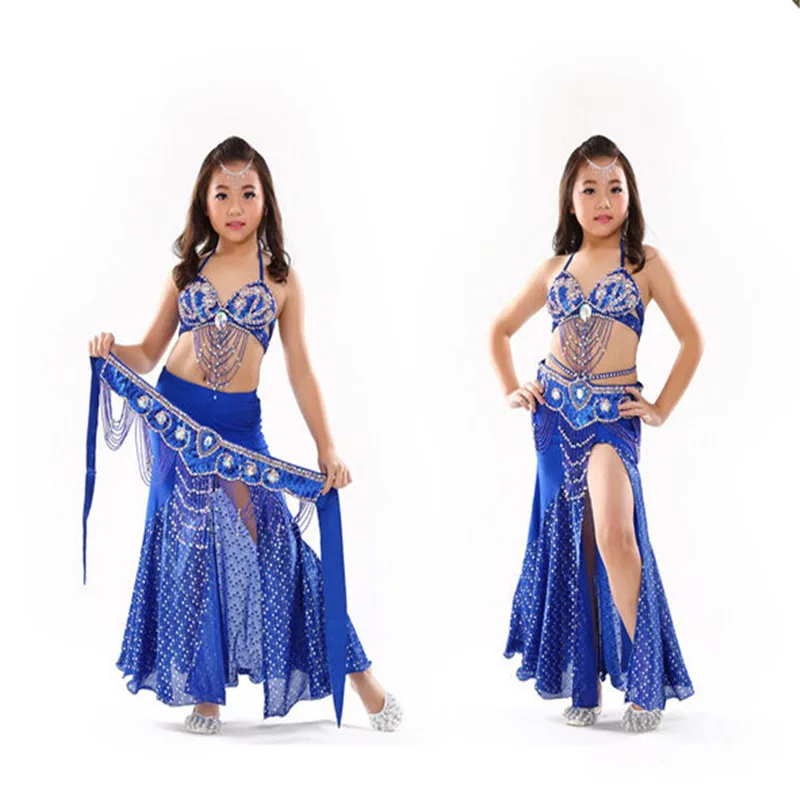 Top Grade Children Belly Dancing Clothes 3-piece Oriental Outfit Bra, Belt, Skirt Girls Belly Dance Costume Set Professional